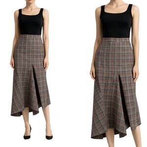 Isabel Marant Wool Midi Skirt Plaid Asymmetric High-Waist Size XS